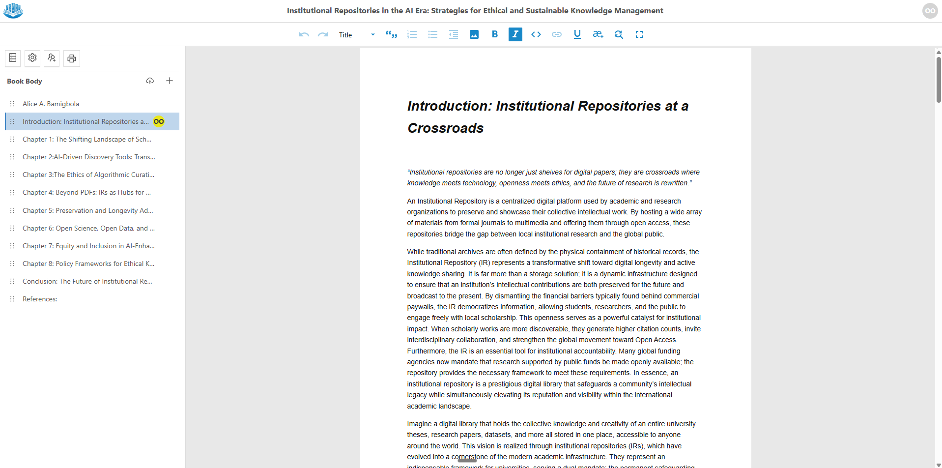 Bookhub authoring workspace screenshot.